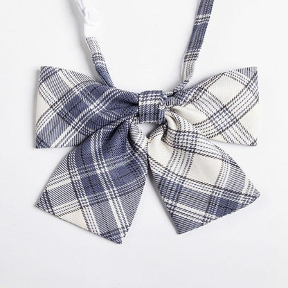 Plaid Japanese JK Bow Tie Shirt Accessories - White & Blue