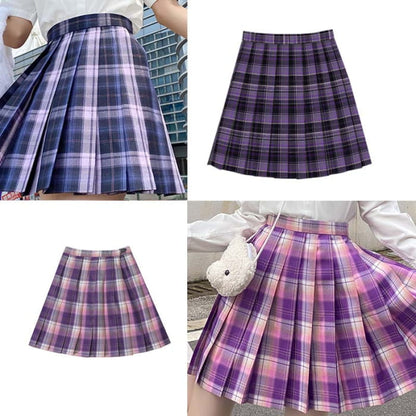 Plaid Print Pleated Skirt Bow Tie Set