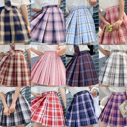 Plaid Print Pleated Skirt Bow Tie Set