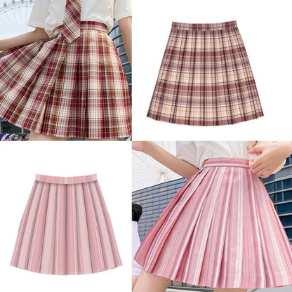 Plaid Print Pleated Skirt Bow Tie Set