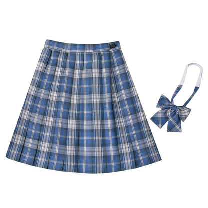 Plaid Print Pleated Skirt Bow Tie Set - Color14 / XS