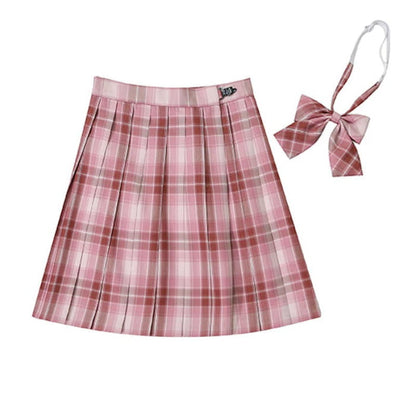 Plaid Print Pleated Skirt Bow Tie Set - Color4 / XS