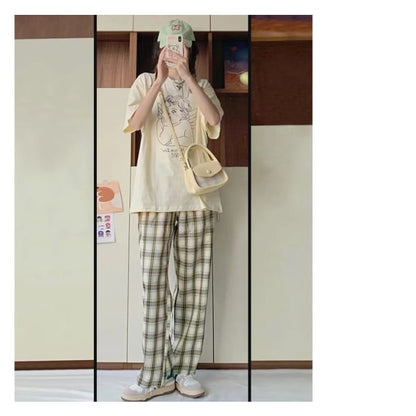 Plaid Wide Leg Pants (Various Designs)