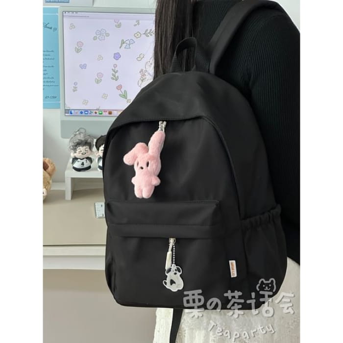 Plain Backpack / Bag Charm / Set - With Rabbit - Black