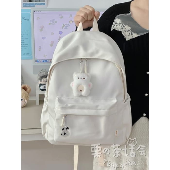 Plain Backpack / Bag Charm / Set - With White Bear