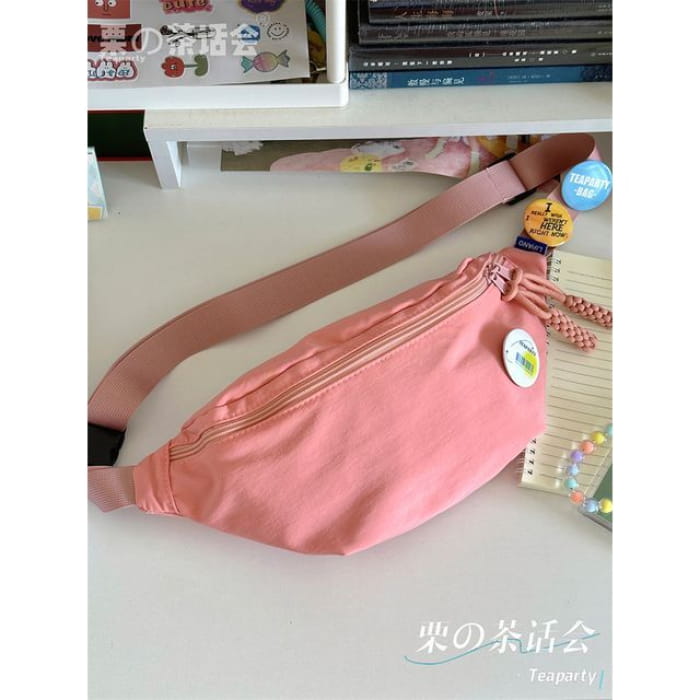 Plain Belt Bag / Charm / Set - Pink / One Size - Handbags