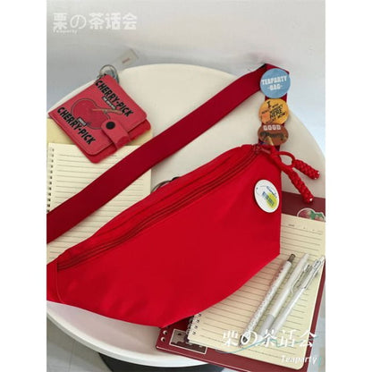 Plain Belt Bag / Charm / Set - Red / One Size - Handbags