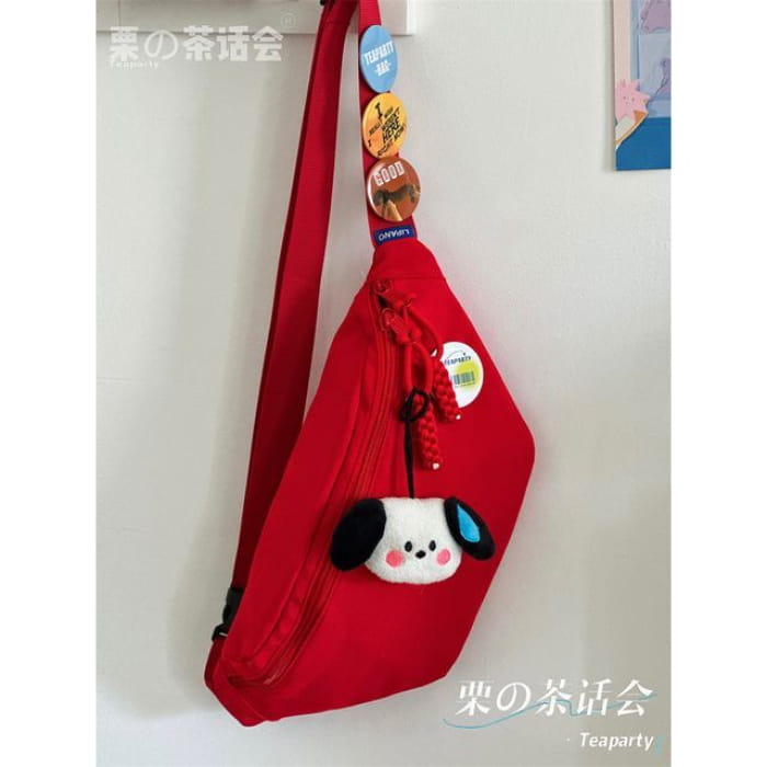 Plain Belt Bag / Charm / Set - With Dog - Red / One Size