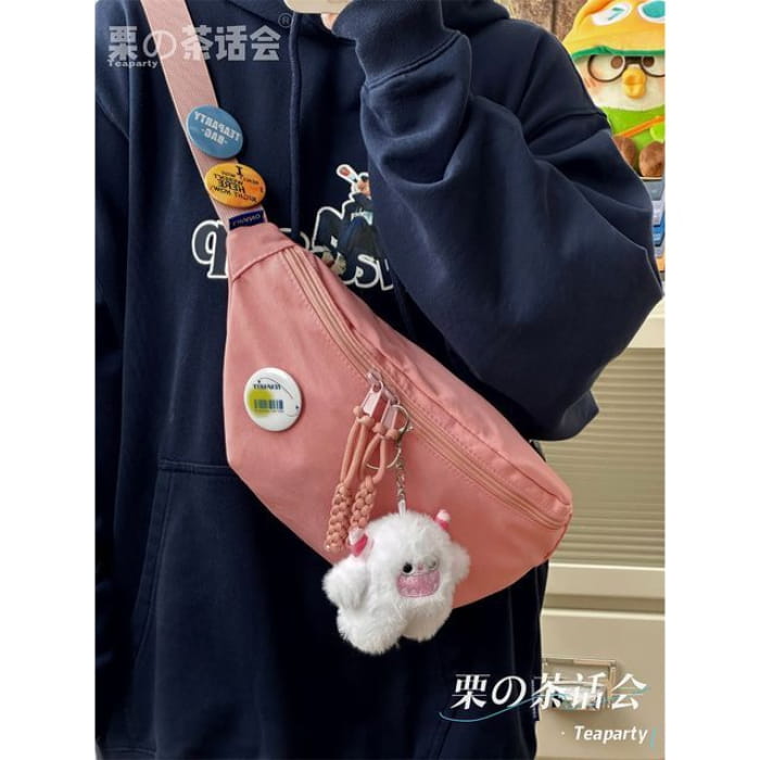 Plain Belt Bag / Charm / Set - With Horn - Pink / One Size