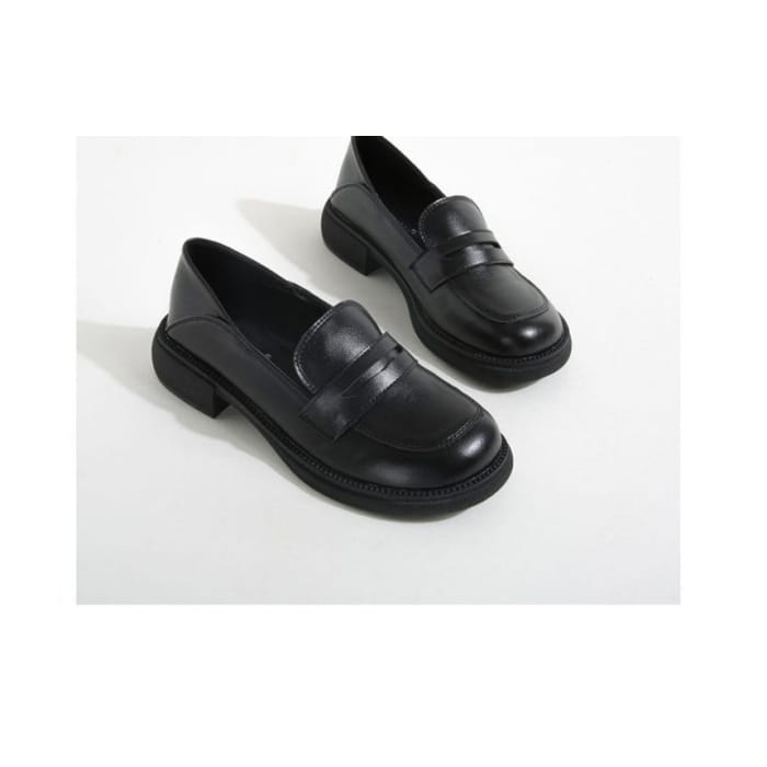 Plain Block Heel Loafers Egirldoll