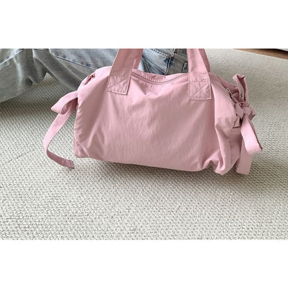 Plain Bow Accent Nylon Tote Bag