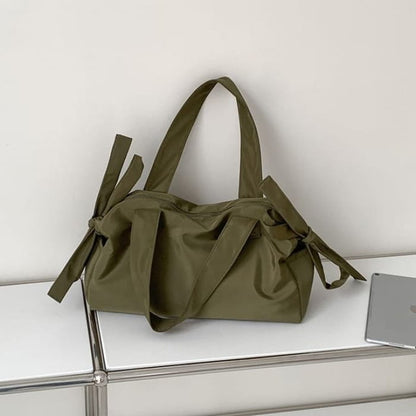 Plain Bow Accent Nylon Tote Bag - Green / One Size