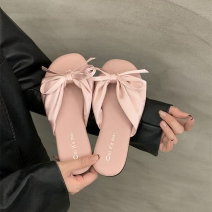 Plain Bow Accent Satin Flats - Mauve / 35