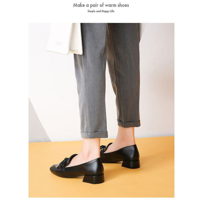 Plain Bow Block Heel Loafers Egirldoll