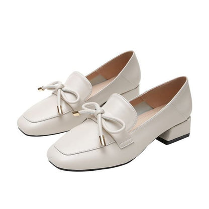 Plain Bow Block Heel Loafers Egirldoll