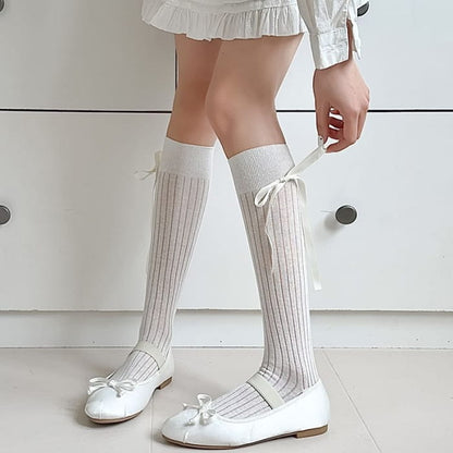 Plain Bow Knee High Socks