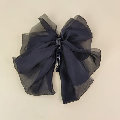 Plain Bow Mesh Hair Clamp - 01 - Black / One Size