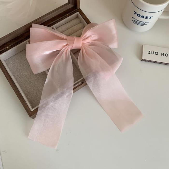 Plain Bow Mesh Hair Clip - 02 - Pink / One Size