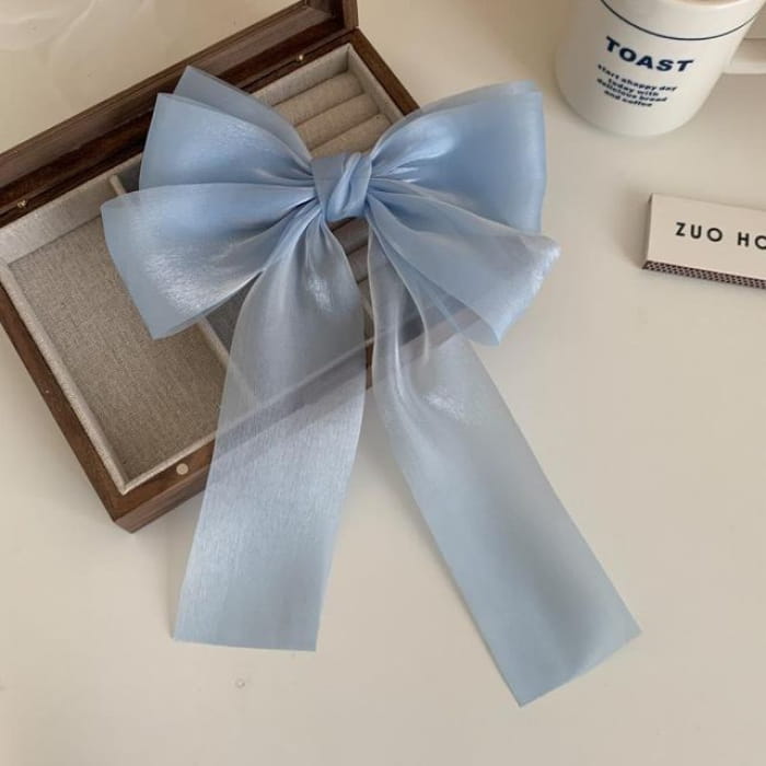 Plain Bow Mesh Hair Clip - 03 - Blue / One Size