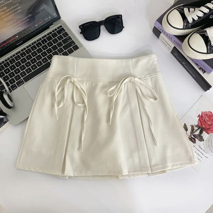 Plain Bow Mini A-Line Skirt - Almond / S