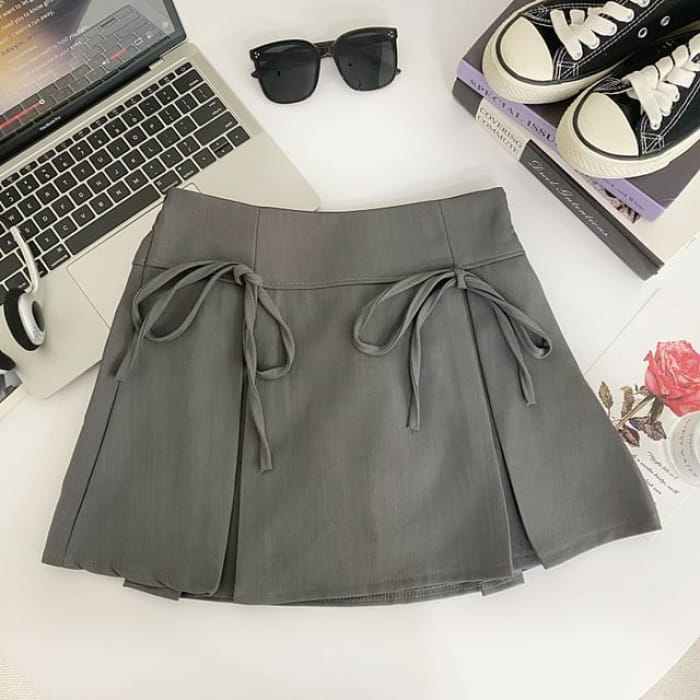 Plain Bow Mini A-Line Skirt - Dark Gray / S