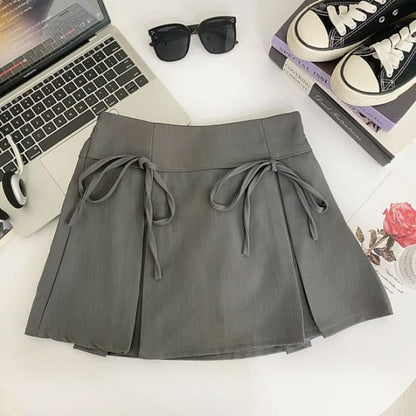 Plain Bow Mini A-Line Skirt - Dark Gray / S