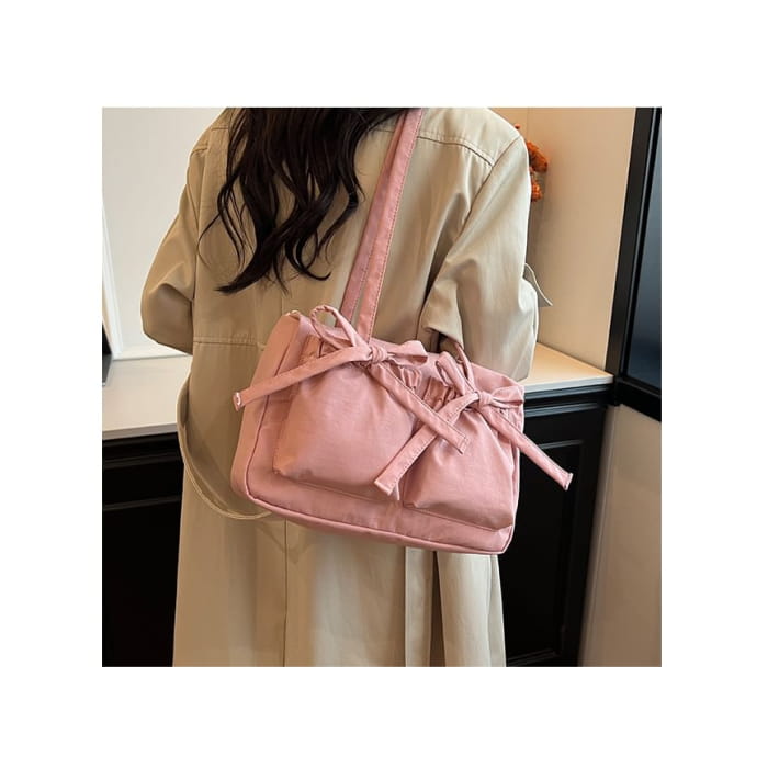 Plain Bow Nylon Tote Bag