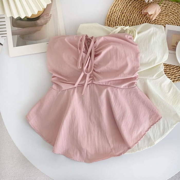 Plain Bow Peplum Tube Top