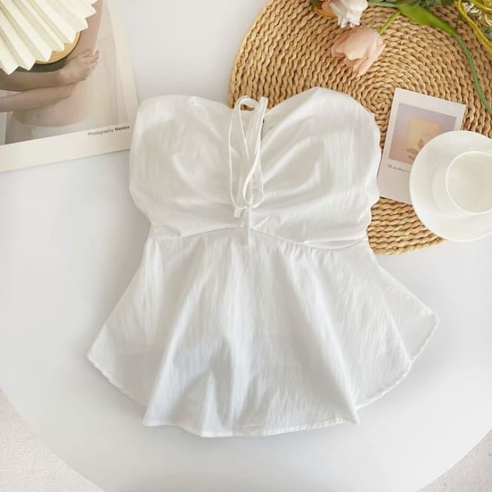 Plain Bow Peplum Tube Top - White / One Size