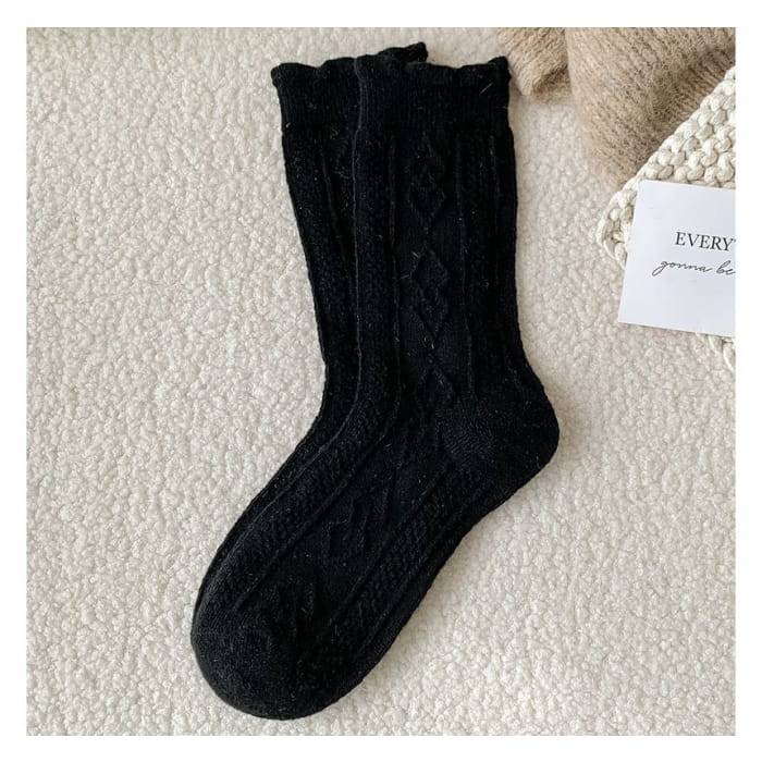 Plain Cable Knit Short Socks Set