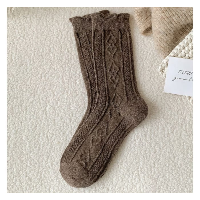 Plain Cable Knit Short Socks Set