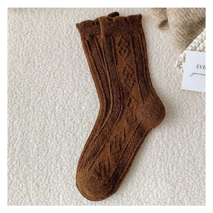 Plain Cable Knit Short Socks Set