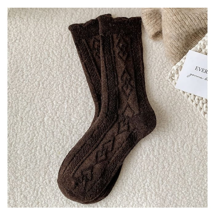 Plain Cable Knit Short Socks Set