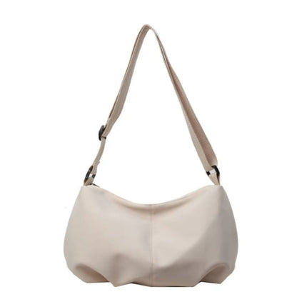 Plain Canvas Zip Crossbody Bag - Beige / One Size