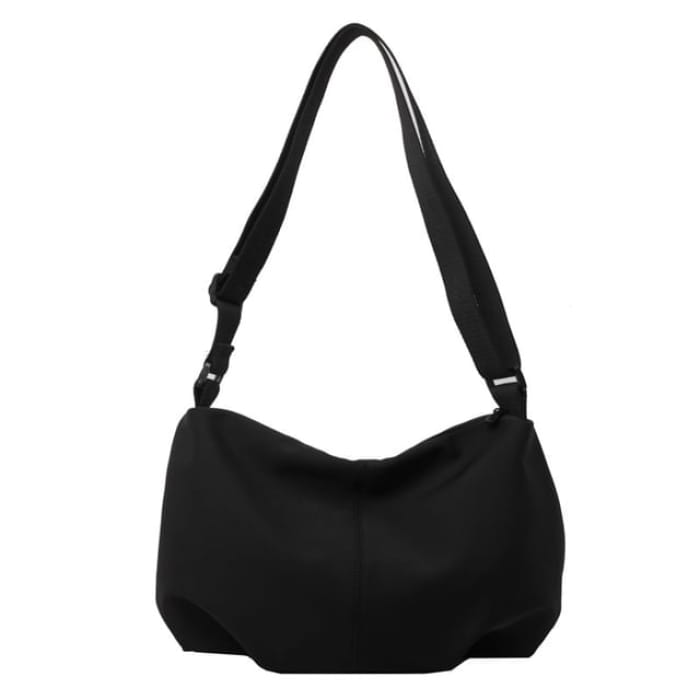 Plain Canvas Zip Crossbody Bag - Black / One Size