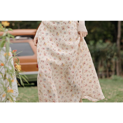 Plain Cardigan / Spaghetti Strap Floral Maxi Sundress / Set