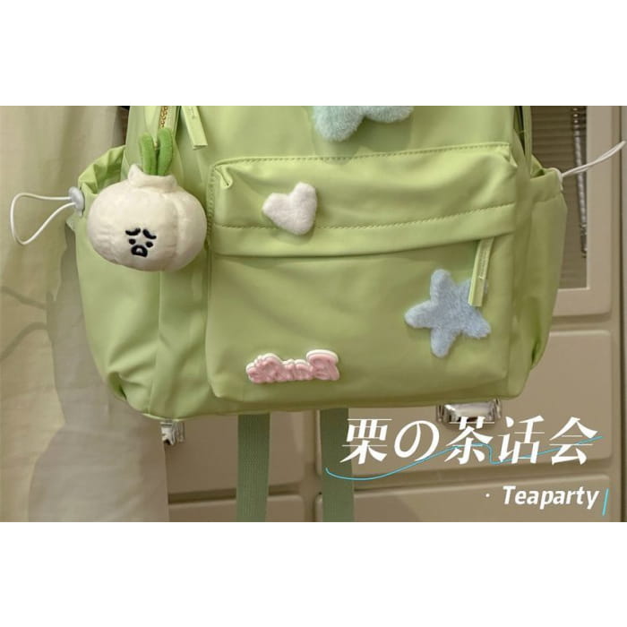 Plain Cartoon Applique Backpack - Backpacks