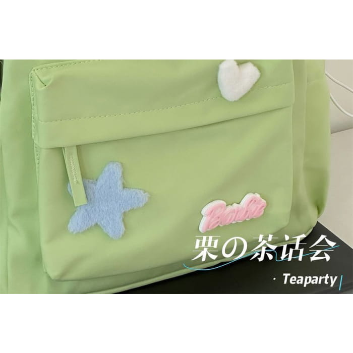 Plain Cartoon Applique Backpack - Backpacks