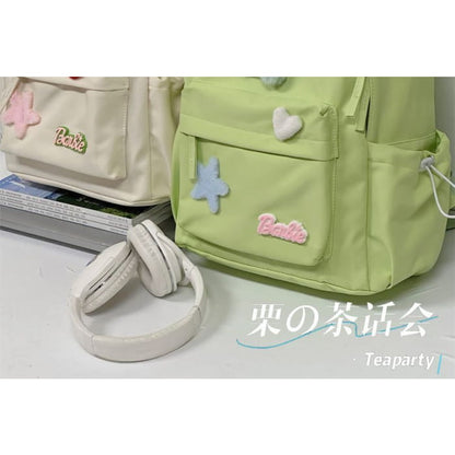 Plain Cartoon Applique Backpack - Backpacks