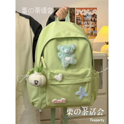 Plain Cartoon Applique Backpack - With Garlic Charm - Green