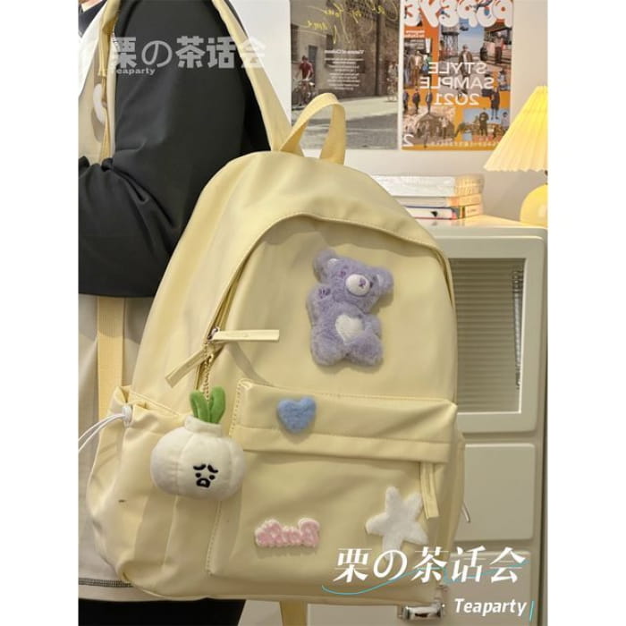 Plain Cartoon Applique Backpack - With Garlic Charm