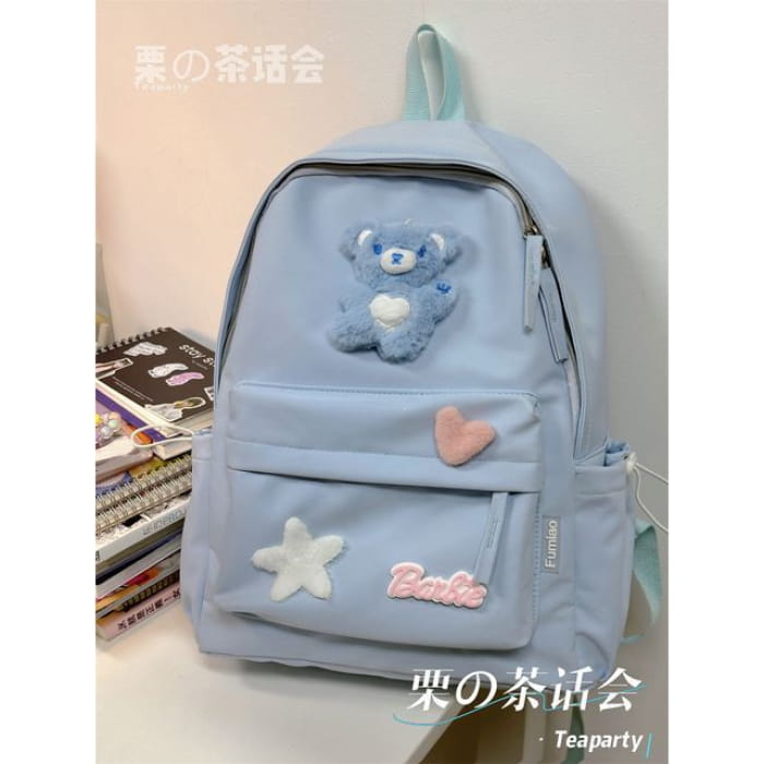 Plain Cartoon Applique Backpack - Without Bag Charm - Blue