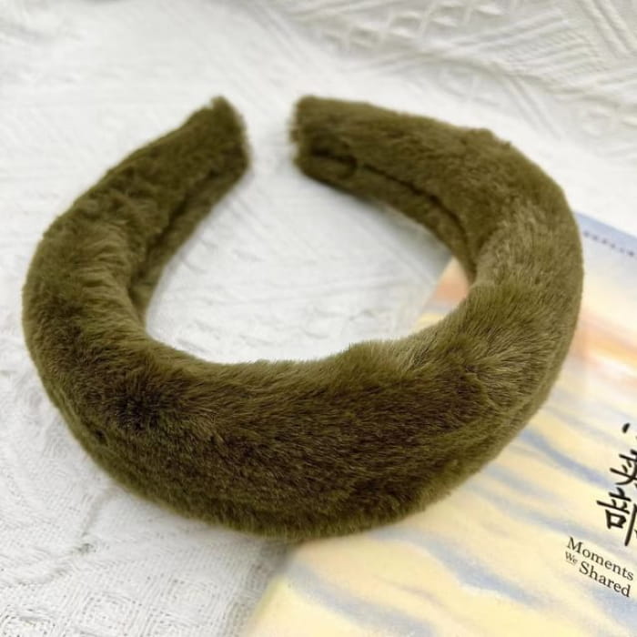 Plain Chenille Headband - Army Green / One Size