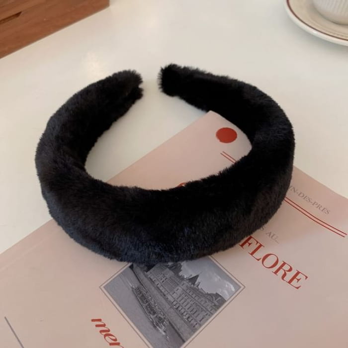 Plain Chenille Headband - Black / One Size