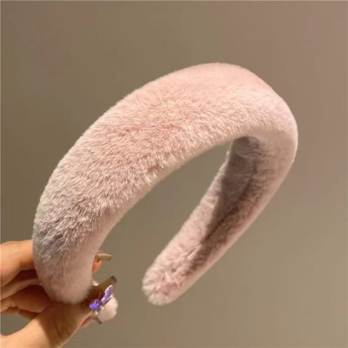 Plain Chenille Headband - Pink / One Size