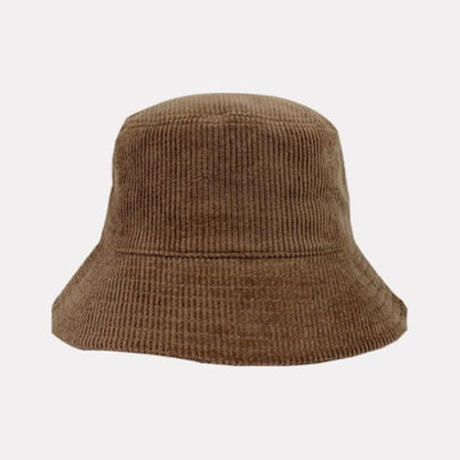 Plain Corduroy Bucket Hat - Coffee / One Size - Hats