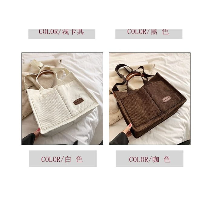 Plain Corduroy Top Handle Crossbody Bag