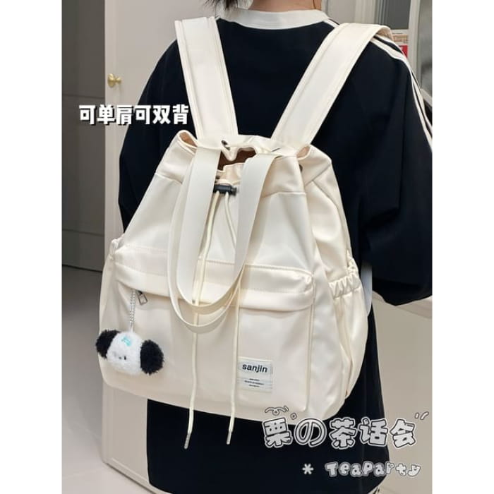 Plain Drawstring Backpack Tote - With Crying Bear