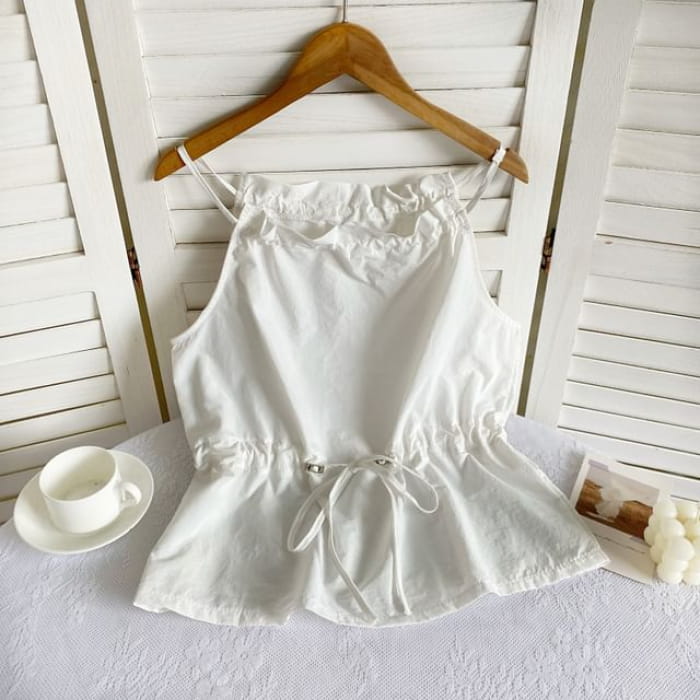 Plain Drawstring Camisole Top - White / One Size