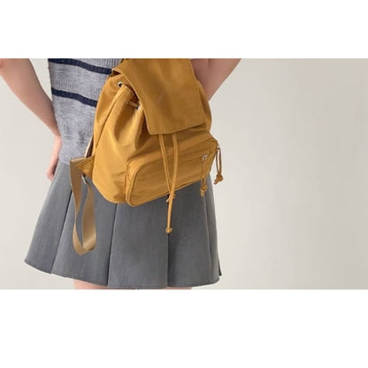 Plain Drawstring Nylon Flap Backpack